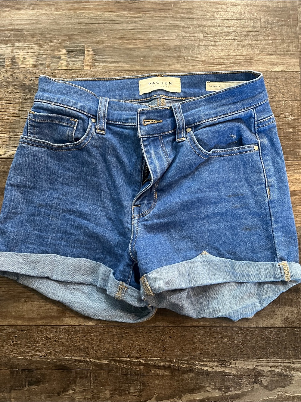 PacSun Medium Blue Rolled Hem Denim Shorts